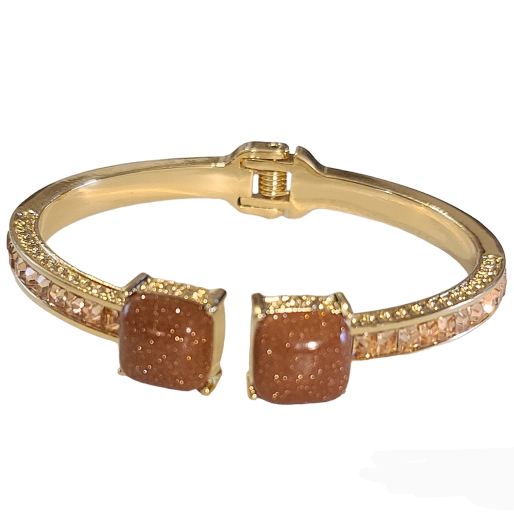 NEW Gold Sandstone Peach Sapphire Cuff Bracelet 8"